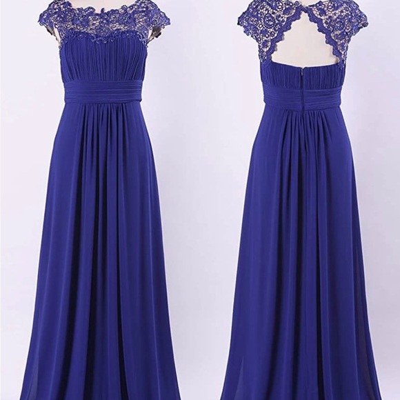 Ever Pretty Floor Length Chiffon Evening Gown - NWT - Size 18 - Sapphire Blue - Picture 4 of 5